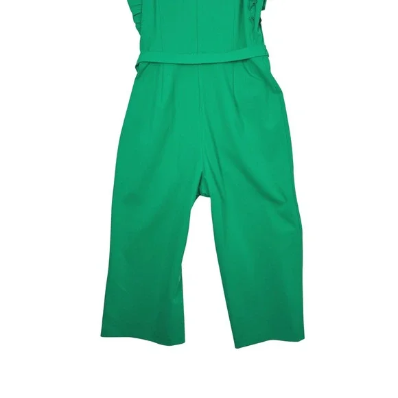 Tommy Hilfiger Green Jumpsuit Women's Ruffle Sleeve V Neck Belted Size 12 - Picture 10 of 16
